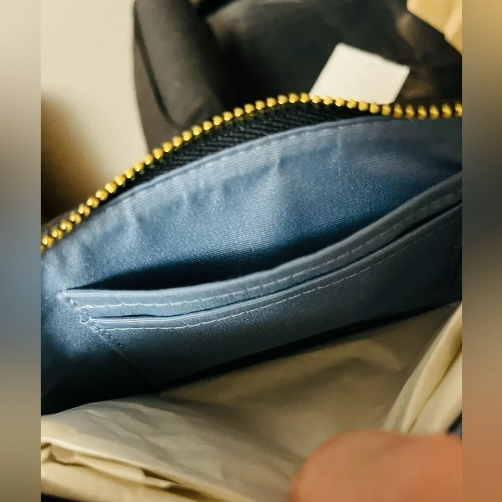 Coach Navy Monogram Corner Zip Wristlet Gold Hardware NWT